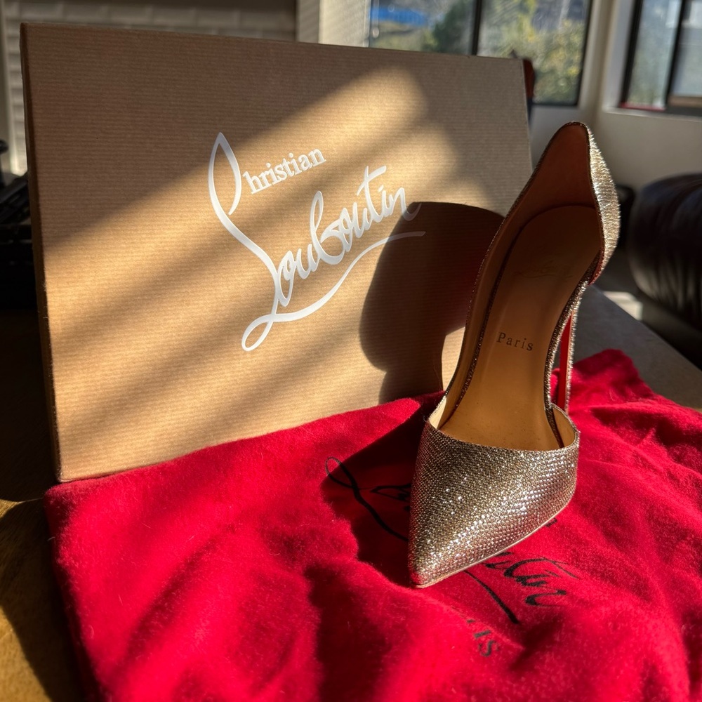 Christian Louboutin Glittering Gold Heels (Iriza 120 Size 38)